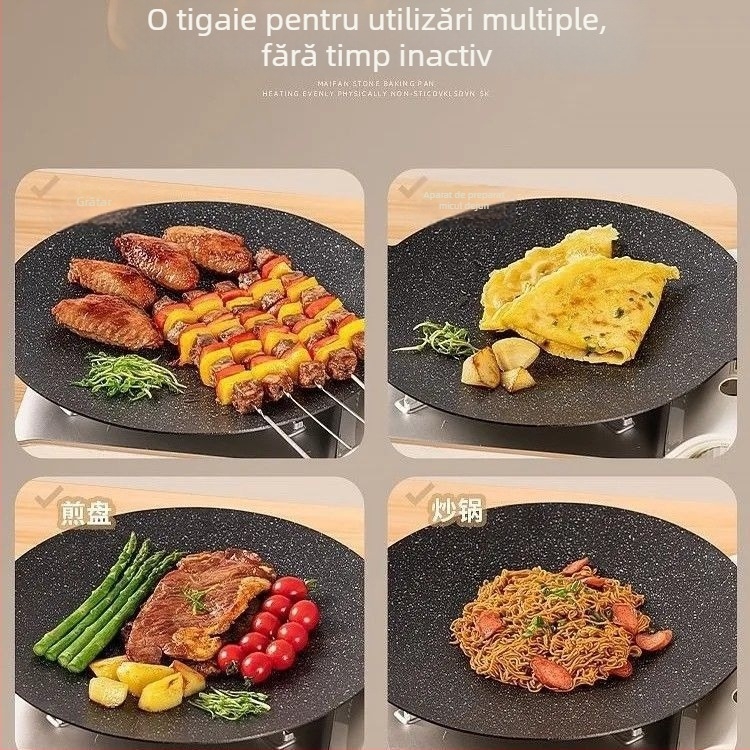 Tigaie de grătar portabilă cu piatră Maifan pentru exterior, arzător cu casetă, Teppanyaki coreean, tigaie compatibilă cu inducția, model KP55