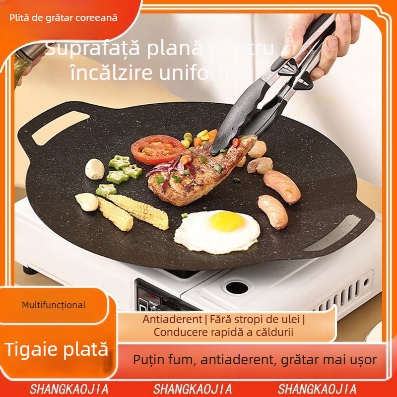 Tigaie de grătar portabilă cu piatră Maifan pentru exterior, arzător cu casetă, Teppanyaki coreean, tigaie compatibilă cu inducția, model KP55