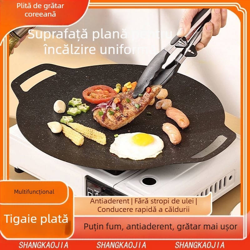 Tigaie de grătar portabilă cu piatră Maifan pentru exterior, arzător cu casetă, Teppanyaki coreean, tigaie compatibilă cu inducția, model KP55