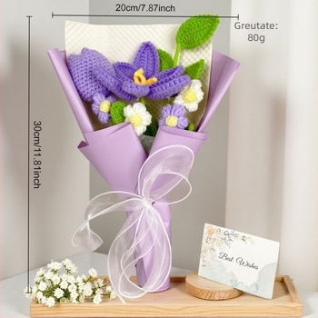 Buchet de lalele tricotate din lână, flori artificiale pentru decor și cadou