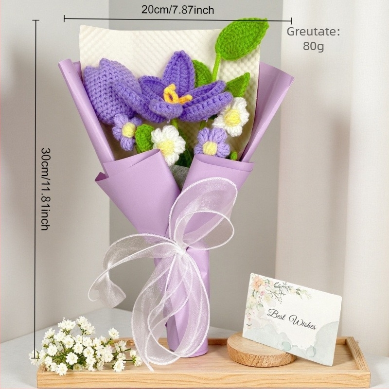 Buchet de lalele tricotate din lână, flori artificiale pentru decor și cadou