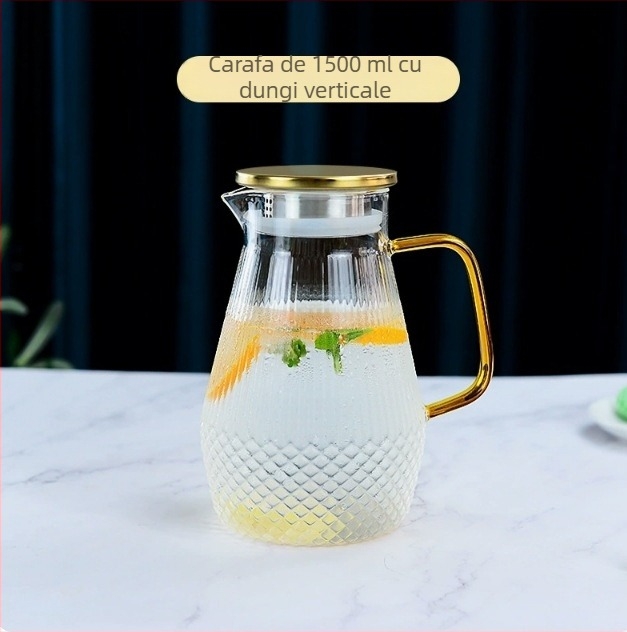 Carafă din sticlă pentru apă rece, capacitate mare, textură ciocan, rezistentă la căldură, pentru suc sau apă, set de carafe