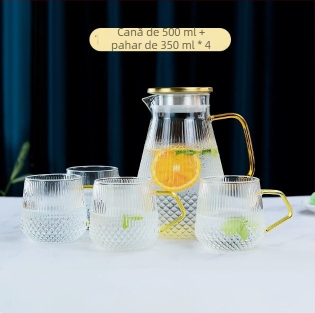 Carafă din sticlă pentru apă rece, capacitate mare, textură ciocan, rezistentă la căldură, pentru suc sau apă, set de carafe