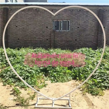 Arc de inimă din plasă metalică pentru fundal de nuntă, decor de scenă cu baloane