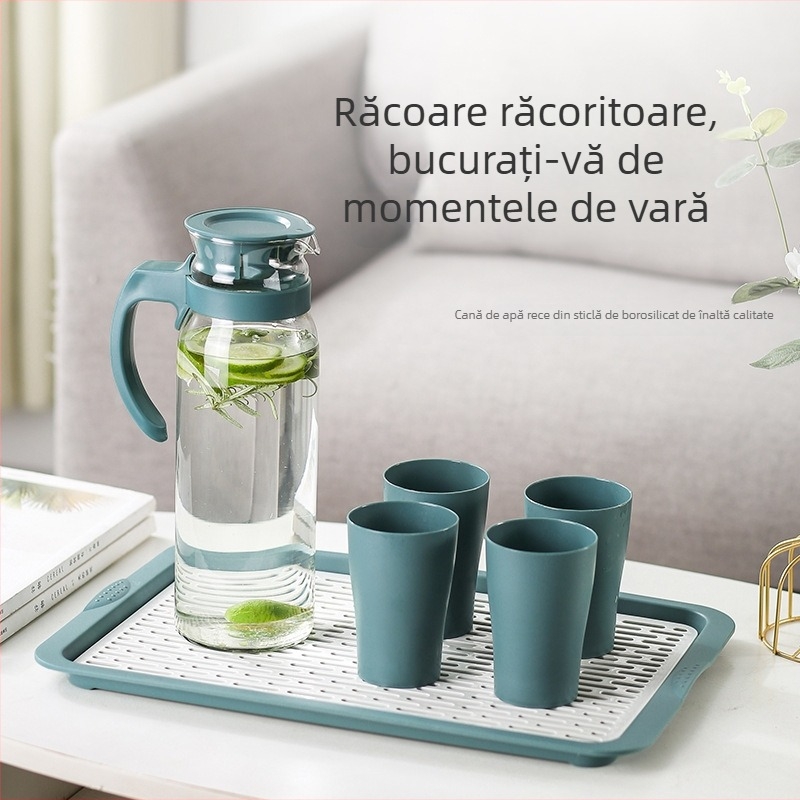 Sticlă de apă rece din sticlă cu set de căni, pentru uz casnic, rezistentă la temperaturi înalte, potrivită pentru sucuri și ceai parfumat