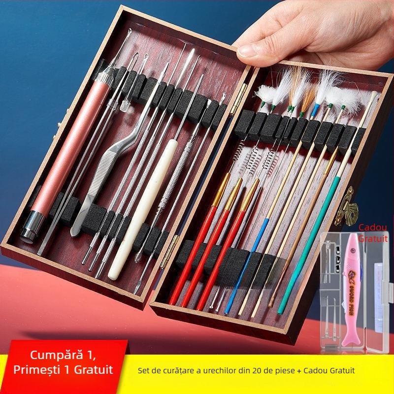 Set profesional de unelte pentru curățarea urechilor, cu iluminare pentru îndepărtarea cerumenului