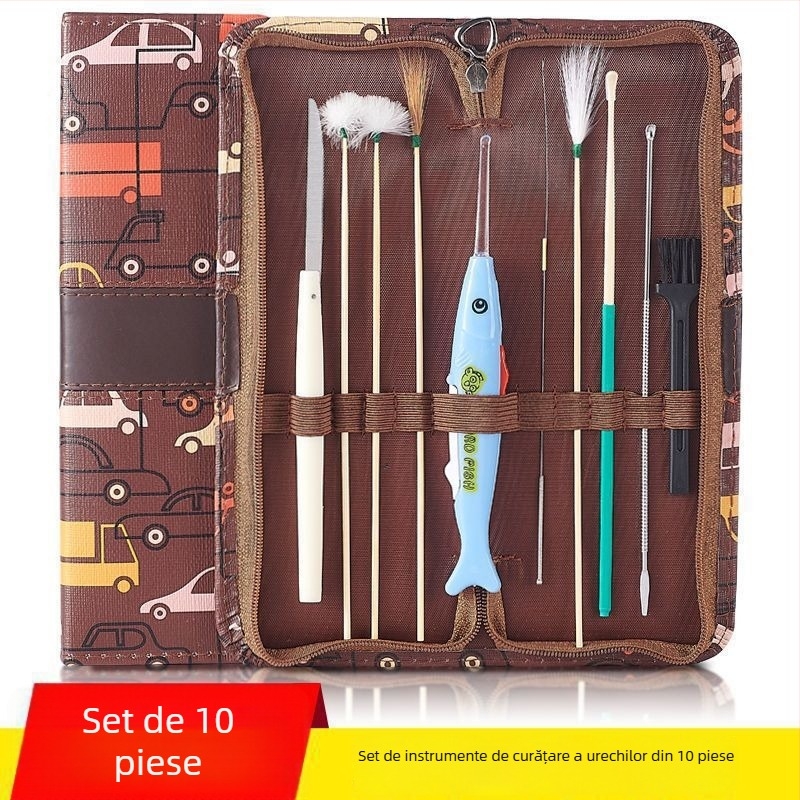 Set profesional de unelte pentru curățarea urechilor, cu iluminare pentru îndepărtarea cerumenului