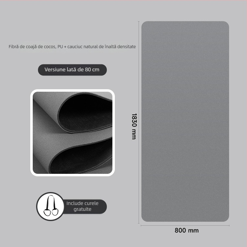 Covoraș de yoga nealunecător din fibre de coajă de cocos și cauciuc PU, lățit și mai gros, silențios, amortizare pentru șocuri, 183x80 cm, 5 mm, pentru fitness acasă și dans.