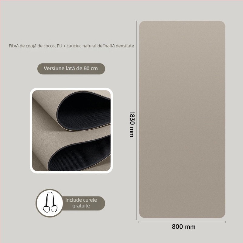 Covoraș de yoga nealunecător din fibre de coajă de cocos și cauciuc PU, lățit și mai gros, silențios, amortizare pentru șocuri, 183x80 cm, 5 mm, pentru fitness acasă și dans.