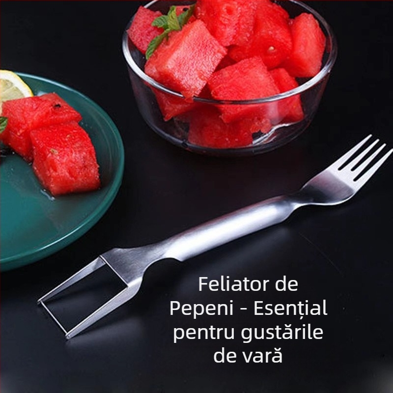Cuțit dual pentru pepene și furculiță pentru fructe, oțel inoxidabil, unealtă pentru cuburi
