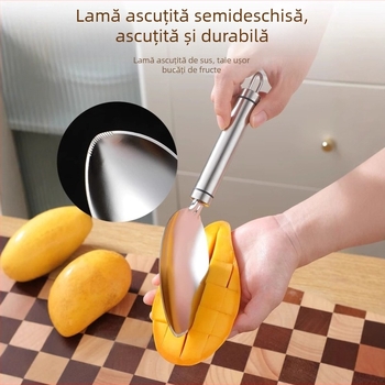 Instrument din oțel inoxidabil pentru fructe: decojit mango, tăietor cuburi, îndepărtător de sâmburi, tăietor de fructe și lingură pentru pulpă
