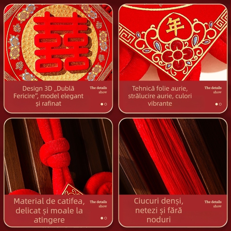 Nod chinezesc roșu 3D cu noroc dublu pentru decor de nuntă, intrare și sufragerie