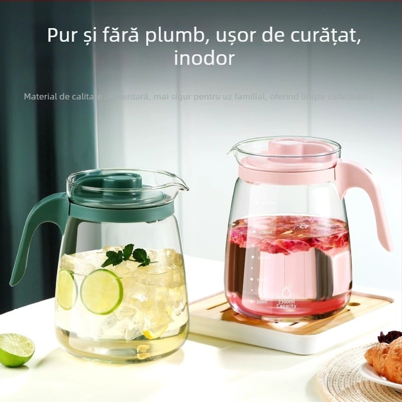 Carafă din sticlă pentru apă rece, rezistentă la temperaturi înalte și la șocuri, capacitate mare, pentru uz casnic, potrivită pentru frigider, recipient pentru băuturi