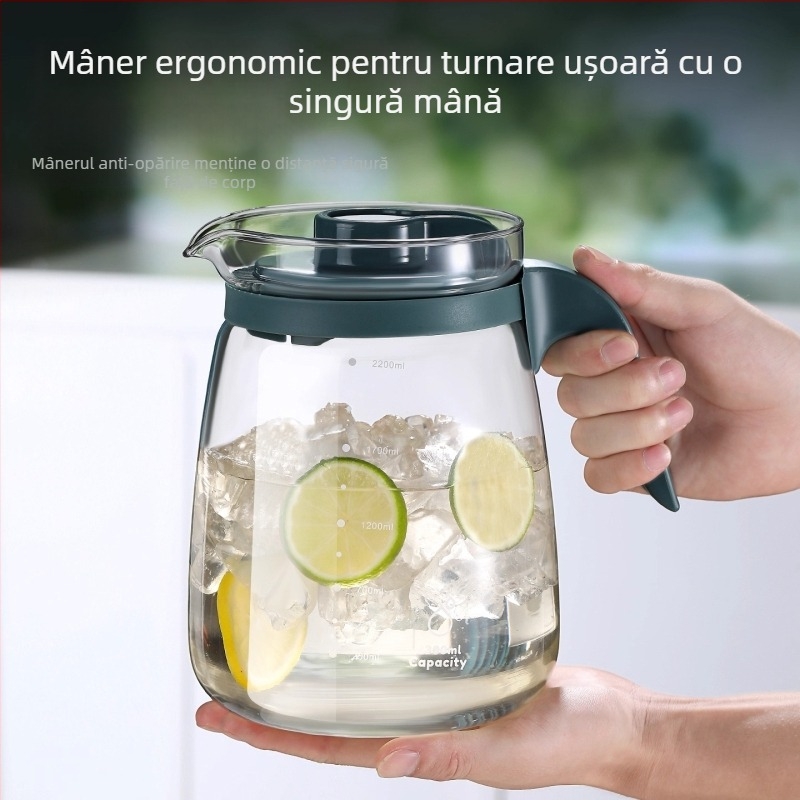 Carafă din sticlă pentru apă rece, rezistentă la temperaturi înalte și la șocuri, capacitate mare, pentru uz casnic, potrivită pentru frigider, recipient pentru băuturi