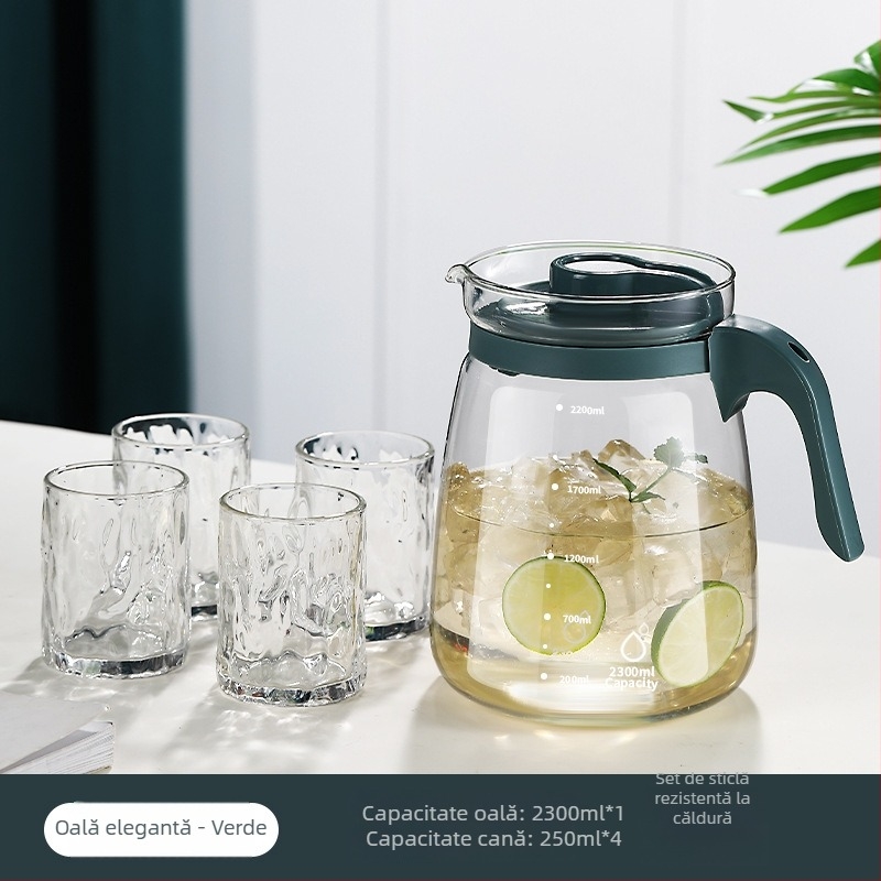 Carafă din sticlă pentru apă rece, rezistentă la temperaturi înalte și la șocuri, capacitate mare, pentru uz casnic, potrivită pentru frigider, recipient pentru băuturi