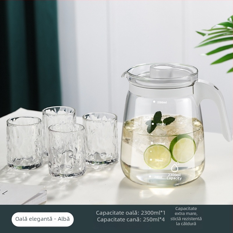 Carafă din sticlă pentru apă rece, rezistentă la temperaturi înalte și la șocuri, capacitate mare, pentru uz casnic, potrivită pentru frigider, recipient pentru băuturi