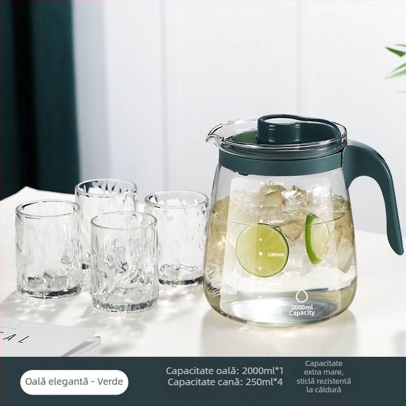 Carafă din sticlă pentru apă rece, rezistentă la temperaturi înalte și la șocuri, capacitate mare, pentru uz casnic, potrivită pentru frigider, recipient pentru băuturi