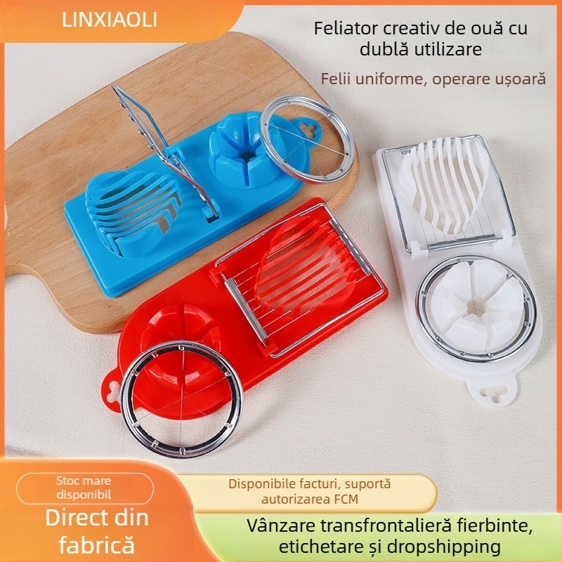 Feliator de ouă din oțel inoxidabil cu fir de tăiere, funcție duală, pentru ouă obișnuite și ouă de prepeliță
