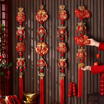 Anul calului 2026 – Pandantiv cu nod chinezesc, decor suspendat din catifea și simbol Fu