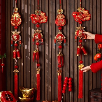 Anul calului 2026 – Pandantiv cu nod chinezesc, decor suspendat din catifea și simbol Fu