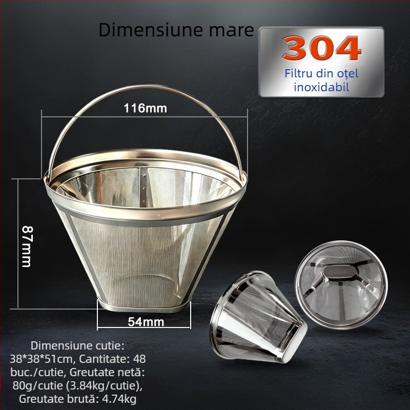 Filtru din oțel inoxidabil 304 pentru cafenele cu ceai cu lapte, plasă fină cu un singur strat pentru filtrele de cafea, formă specială cu mâner pentru preparare manuală