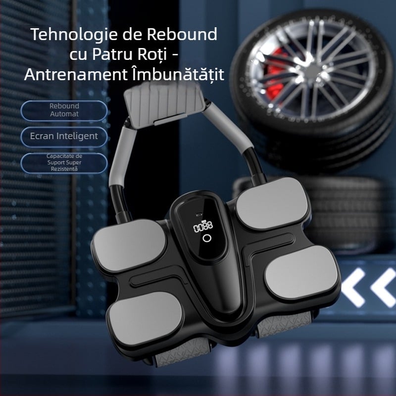 Roata abdominală cu patru roți, revenire automată pentru antrenament abdominal, suport pentru coate, aparat de fitness pentru bărbați și femei