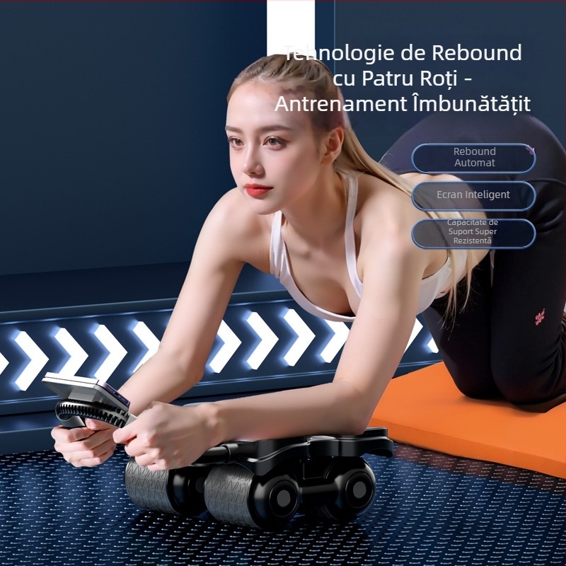 Roata abdominală cu patru roți, revenire automată pentru antrenament abdominal, suport pentru coate, aparat de fitness pentru bărbați și femei