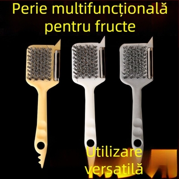 Dispozitiv de bucătărie cinci în unu: peeler pentru fructe și legume, presă de usturoi, perie pentru curățare, lamă de tăiere, instrument de curățare