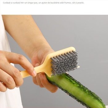 Dispozitiv de bucătărie cinci în unu: peeler pentru fructe și legume, presă de usturoi, perie pentru curățare, lamă de tăiere, instrument de curățare