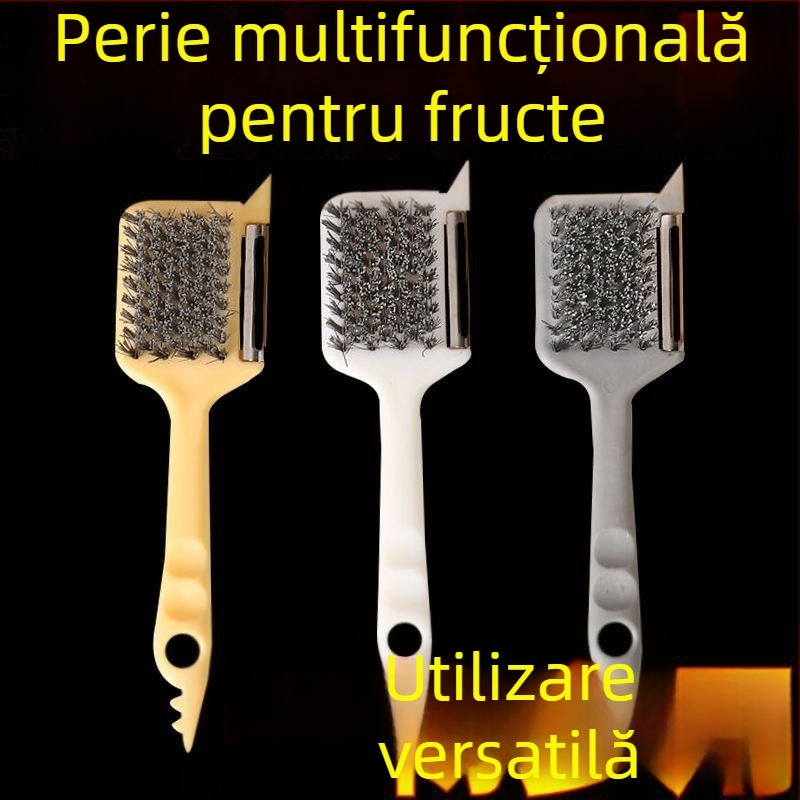 Dispozitiv de bucătărie cinci în unu: peeler pentru fructe și legume, presă de usturoi, perie pentru curățare, lamă de tăiere, instrument de curățare