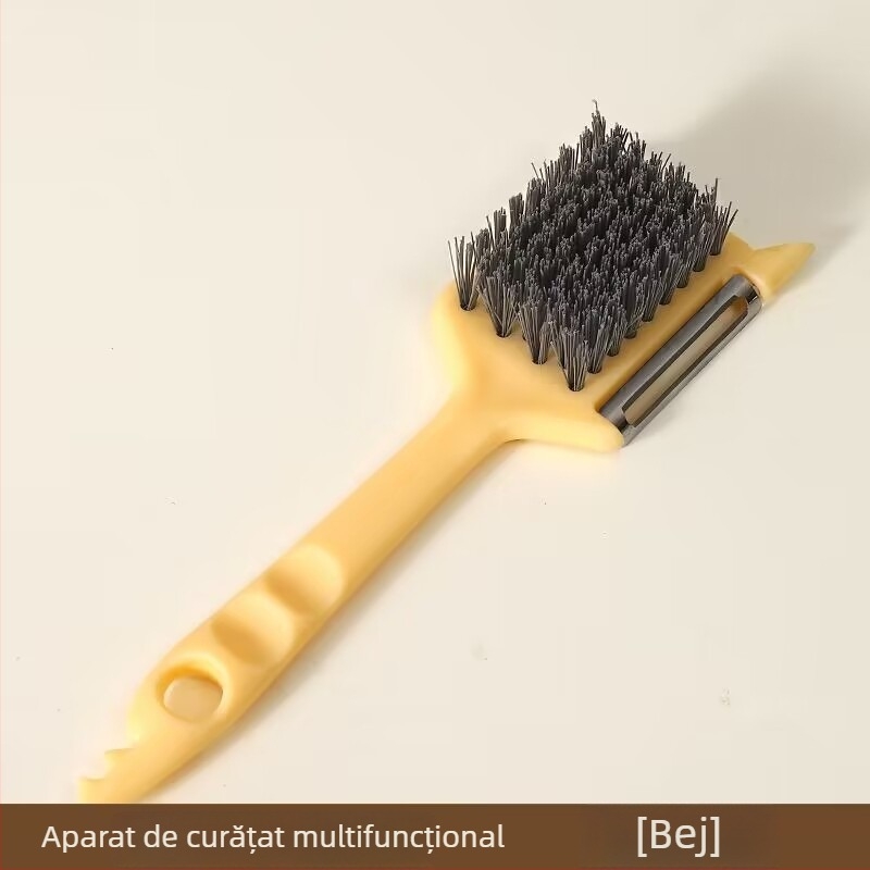Dispozitiv de bucătărie cinci în unu: peeler pentru fructe și legume, presă de usturoi, perie pentru curățare, lamă de tăiere, instrument de curățare