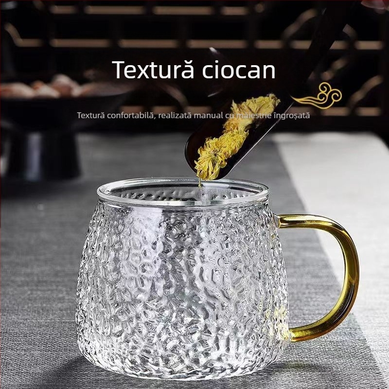 Ceainic din sticlă borosilicată cu model ciocan, transparent, pentru fierberea apei