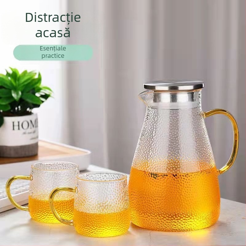 Ceainic din sticlă borosilicată cu model ciocan, transparent, pentru fierberea apei