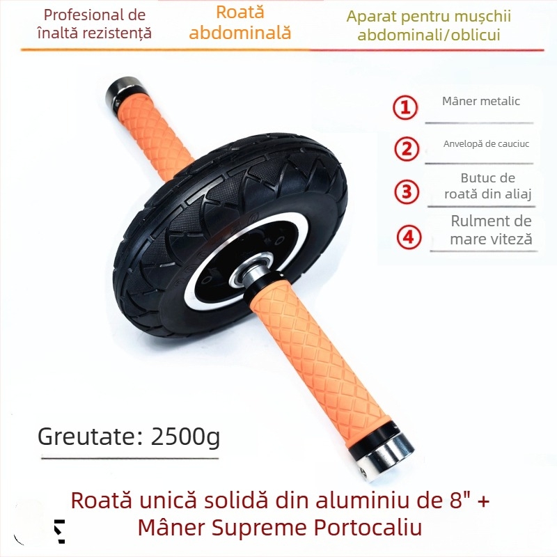 Roată pentru abdomen cu anvelopă solidă silențioasă și rulment unic, echipament de fitness profesional pentru exerciții de abdomen