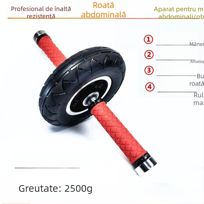 Roată pentru abdomen cu anvelopă solidă silențioasă și rulment unic, echipament de fitness profesional pentru exerciții de abdomen