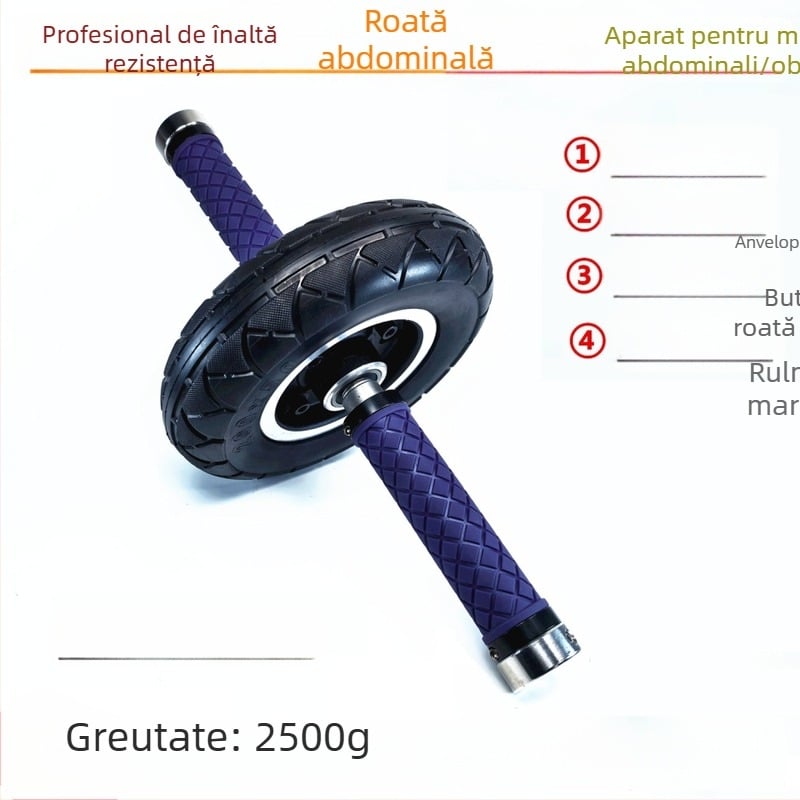 Roată pentru abdomen cu anvelopă solidă silențioasă și rulment unic, echipament de fitness profesional pentru exerciții de abdomen