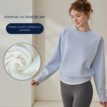 Pulover sport pentru femei 2026 primăvară – croială lejeră, mâneci lungi, guler rotund pentru antrenament