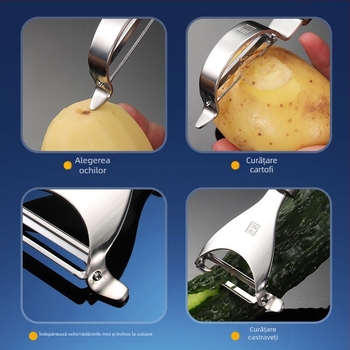 Peeler de fructe din oțel inoxidabil 304, lamă curbată în formă de Y, unealtă de bucătărie multifuncțională