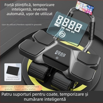Roata abdominală cu patru roți și suport pentru coate, revenire automată, model nou, antrenament în interior