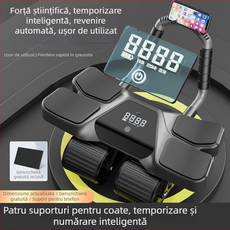 Roata abdominală cu patru roți și suport pentru coate, revenire automată, model nou, antrenament în interior