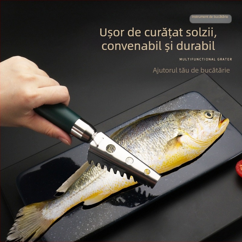 Racletă pentru solzi de pește din oțel inoxidabil 304 — unealtă de bucătărie multifuncțională pentru decojire și curățare