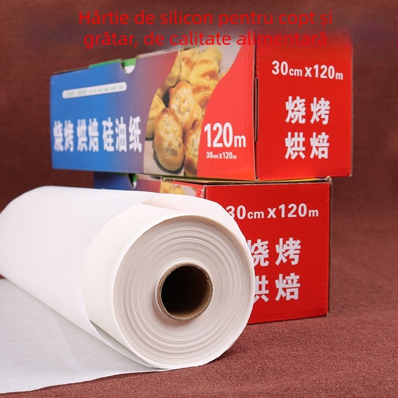 Hârtie de copt siliconată, absorbantă de ulei, rolă de 120 m, pentru cuptor, tavă, grătar, bucătărie