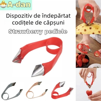 Unealtă de bucătărie în stoc: îndepățător de codițe pentru căpșuni, clește dublu pentru căpșuni, decupator pentru miezul roșiilor, îndepățător de ochi pentru ananas