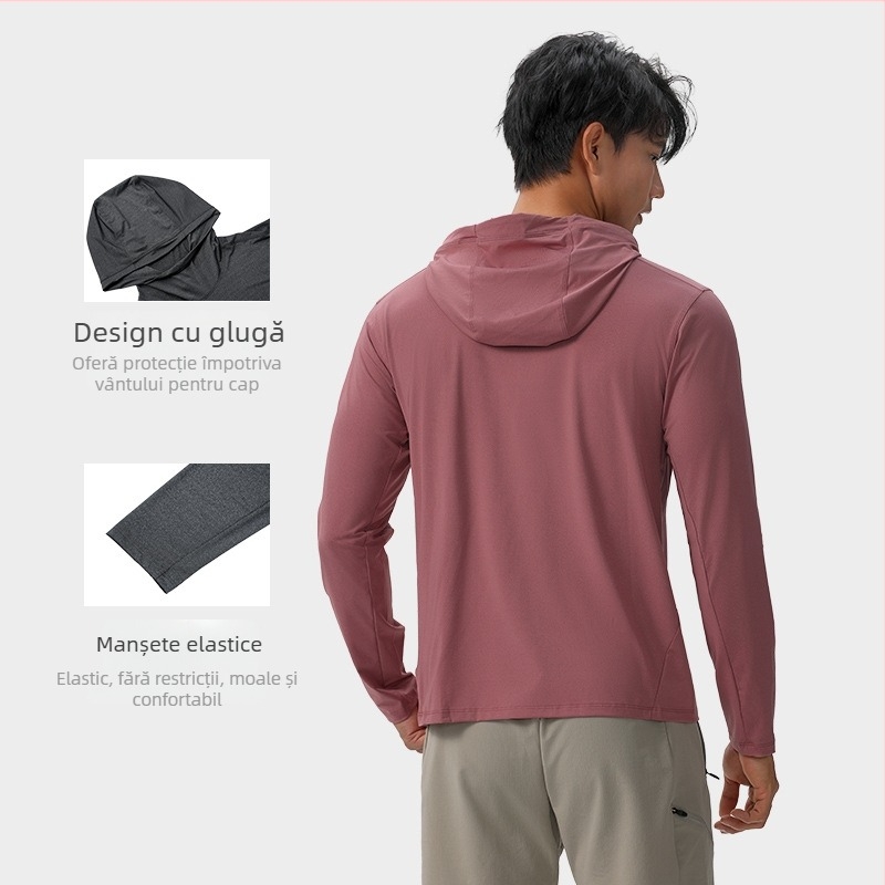 Tricou cu glugă din nylon ușor, pentru exterior, mânecă lungă, respirabil, uscare rapidă
