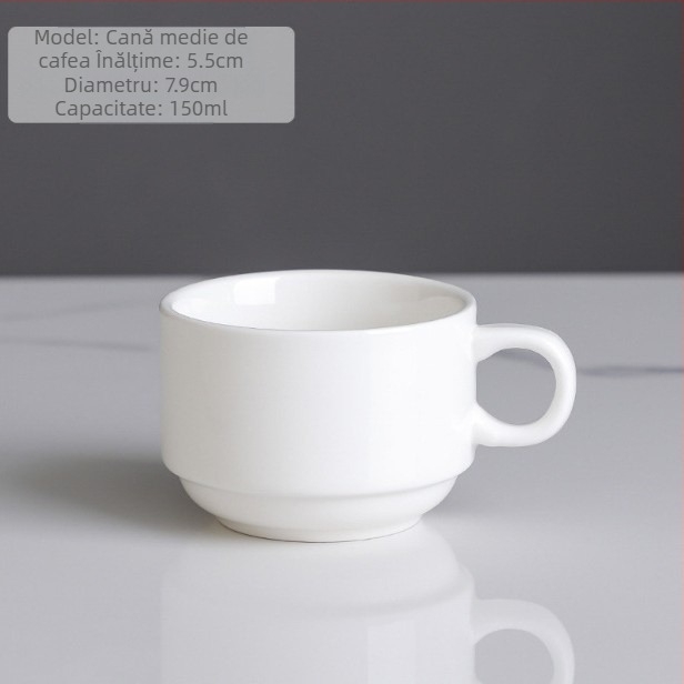 Set de cești de cafea din ceramică cu farfurie, design minimalist monocrom cu logo – potrivit pentru casă, birou și cafenea