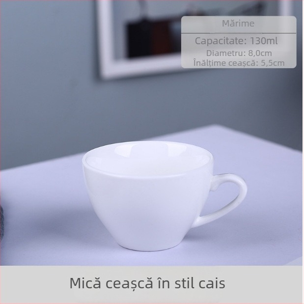 Set de cești de cafea din ceramică cu farfurie, design minimalist monocrom cu logo – potrivit pentru casă, birou și cafenea