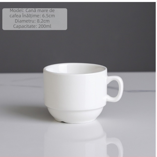 Set de cești de cafea din ceramică cu farfurie, design minimalist monocrom cu logo – potrivit pentru casă, birou și cafenea