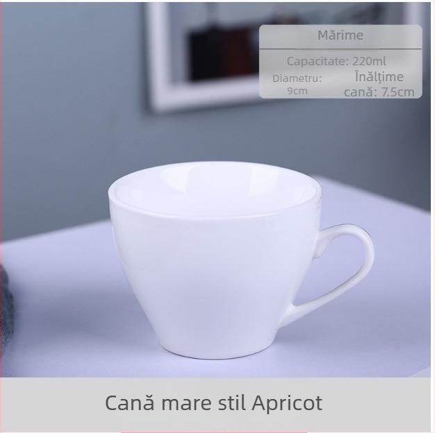 Set de cești de cafea din ceramică cu farfurie, design minimalist monocrom cu logo – potrivit pentru casă, birou și cafenea