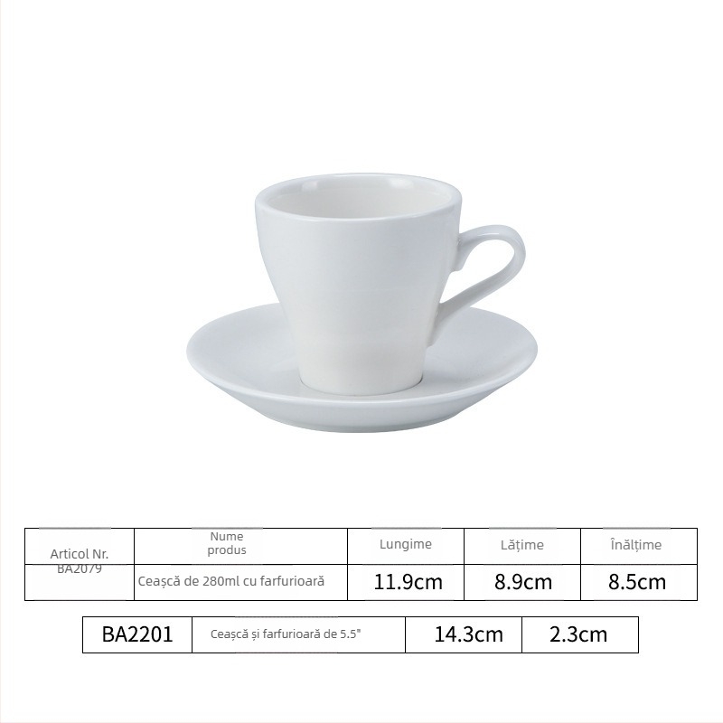 Set espresso în stil italian, cu farfurioare, ceramică albă, logo personalizat