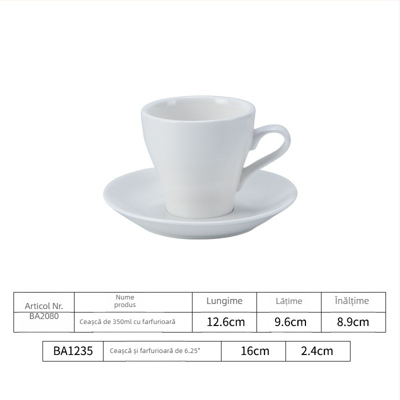 Set espresso în stil italian, cu farfurioare, ceramică albă, logo personalizat